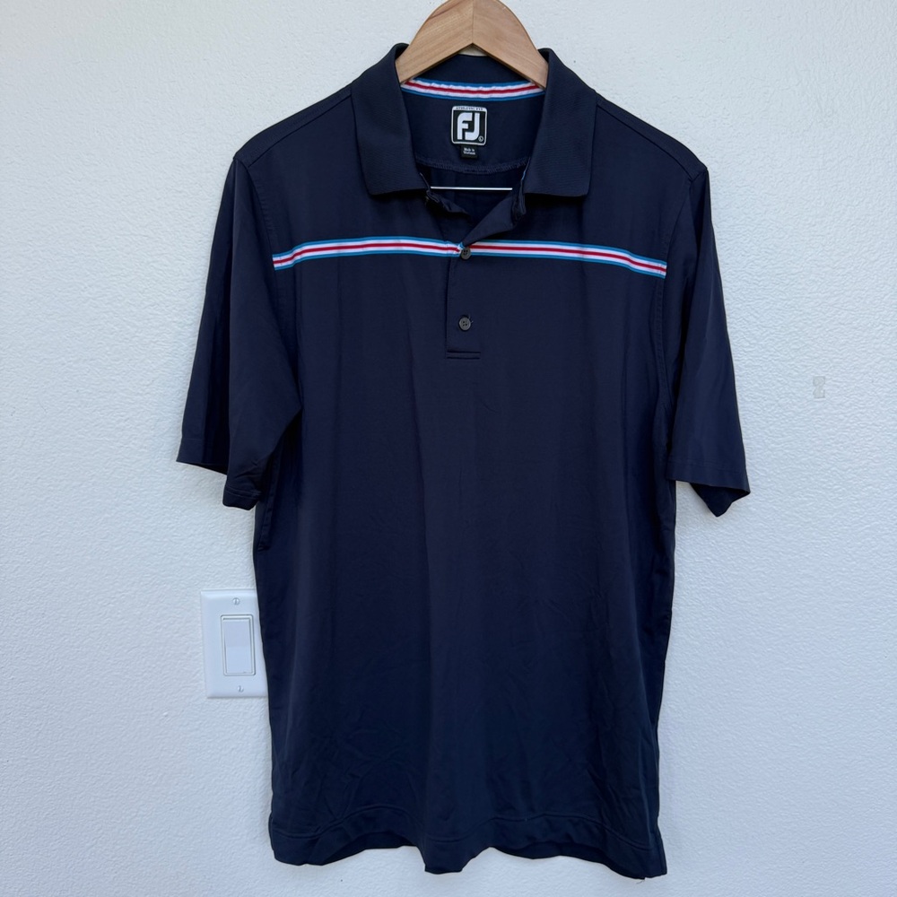 FootJoy Men’s Navy Striped Golf Polo Size L Athletic Fit